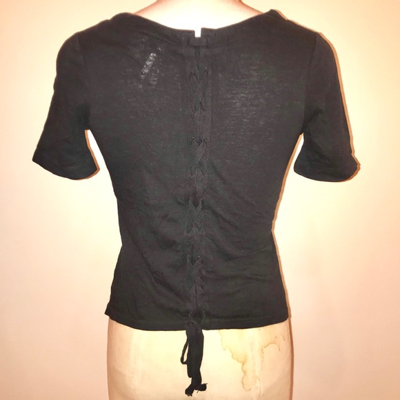 Urban Outfitters Sparkle&Fade Black Vneck shirt w lace up detail - Picture 4 of 6